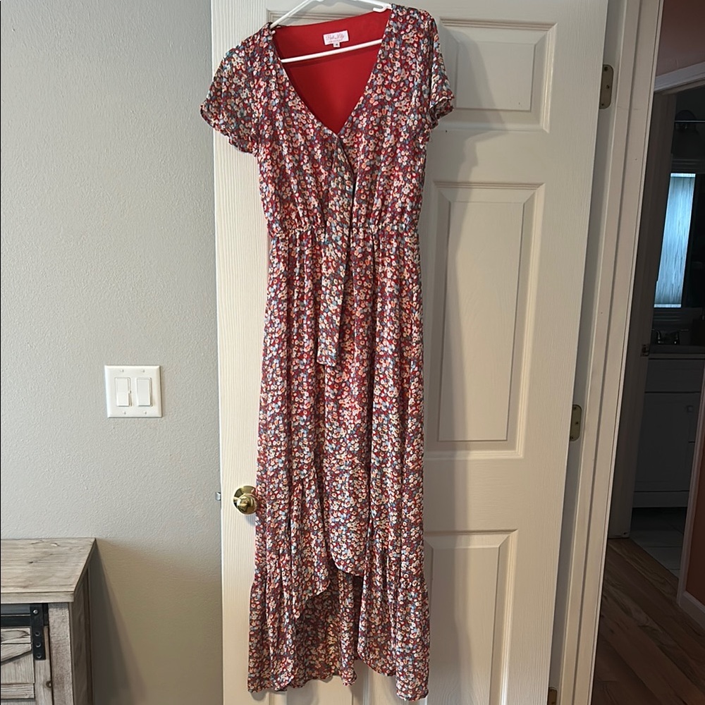 Pink Lily Red and White High Low Sundress
